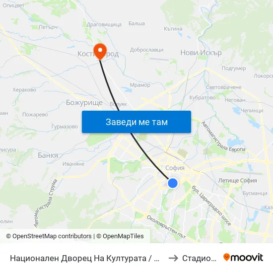 Ⓜ️ Национален Дворец На Културата / National Palace Of Culture (1139) to Стадион Белица map