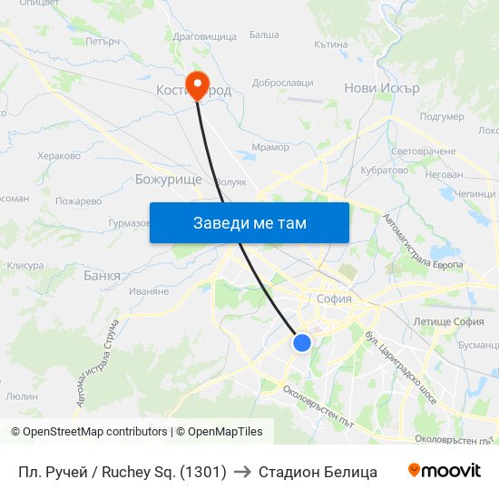 Пл. Ручей / Ruchey Sq. (1301) to Стадион Белица map