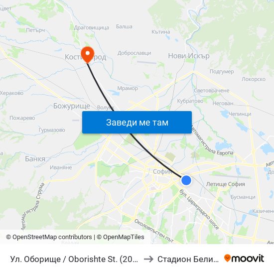 Ул. Оборище / Oborishte St. (2071) to Стадион Белица map