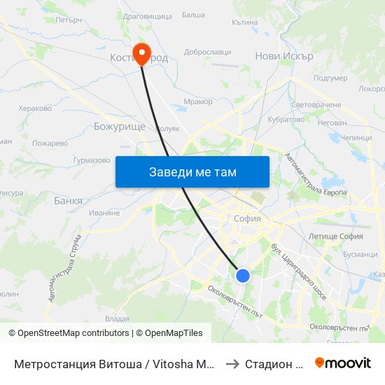 Метростанция Витоша / Vitosha Metro Station (0909) to Стадион Белица map