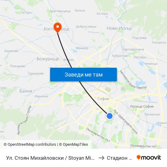 Ул. Стоян Михайловски / Stoyan Mihaylovski St. (2692) to Стадион Белица map