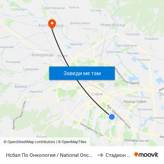 Нсбал По Онкология / National Oncology Hospital (2542) to Стадион Белица map