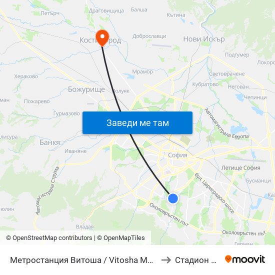 Метростанция Витоша / Vitosha Metro Station (2756) to Стадион Белица map