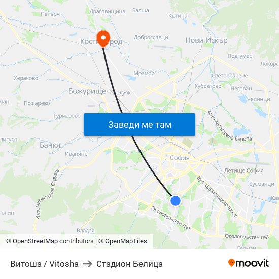Витоша / Vitosha to Стадион Белица map