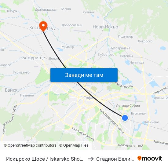 Искърско Шосе / Iskarsko Shosse to Стадион Белица map