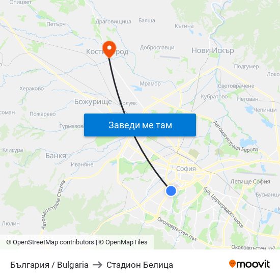 България / Bulgaria to Стадион Белица map