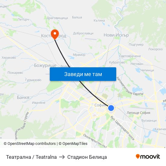 Театрална / Teatralna to Стадион Белица map