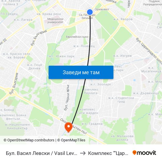 Бул. Васил Левски / Vasil Levski Blvd. (0300) to Комплекс ""Царско Село"" map