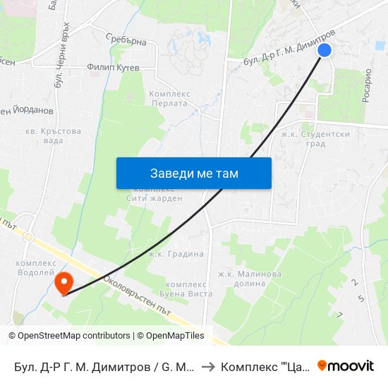 Бул. Д-Р Г. М. Димитров / G. M. Dimitrov Blvd. (0318) to Комплекс ""Царско Село"" map