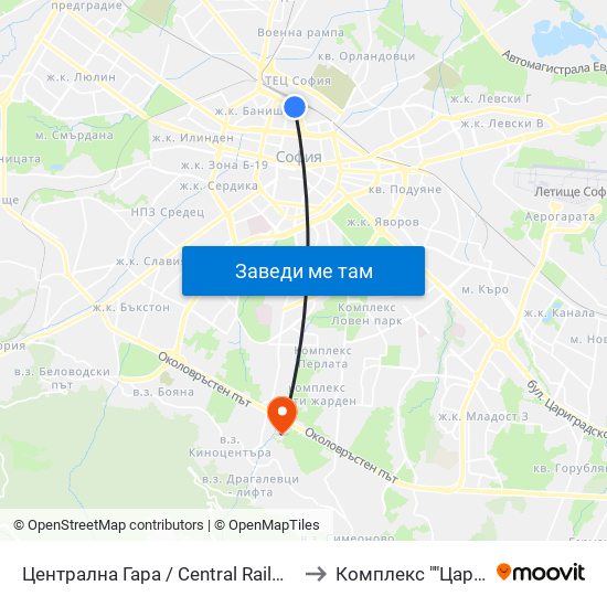 Централна Гара / Central Railway Station (1327) to Комплекс ""Царско Село"" map