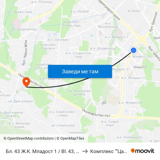 Бл. 43 Ж.К. Младост 1 / Bl. 43, Mladost 1 Qr. (0218) to Комплекс ""Царско Село"" map