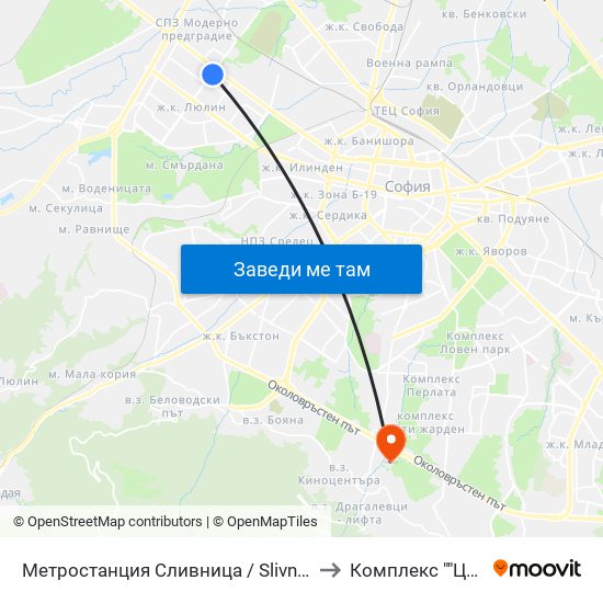 Метростанция Сливница / Slivnitsa Metro Station (1063) to Комплекс ""Царско Село"" map