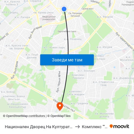 Национален Дворец На Културата / National Palace Of Culture (1136) to Комплекс ""Царско Село"" map