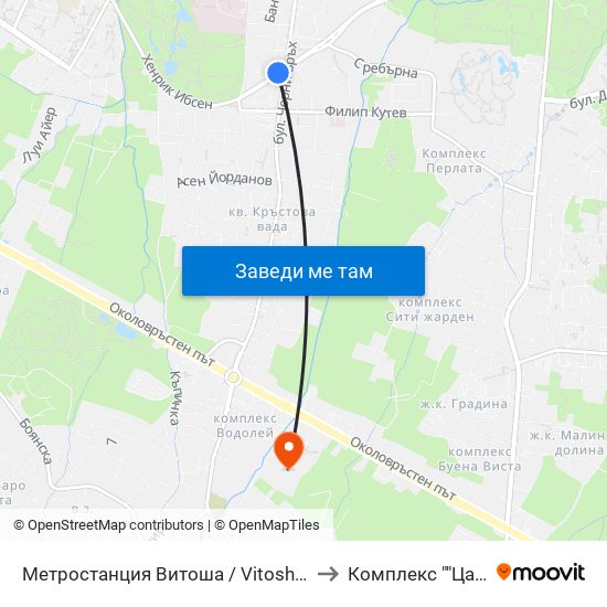 Метростанция Витоша / Vitosha Metro Station (2755) to Комплекс ""Царско Село"" map