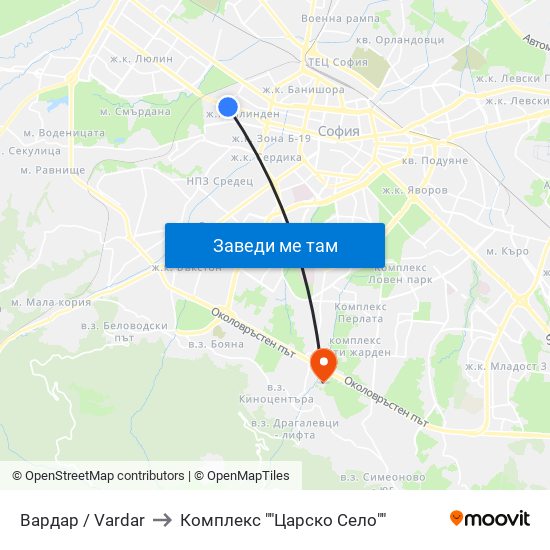 Вардар / Vardar to Комплекс ""Царско Село"" map