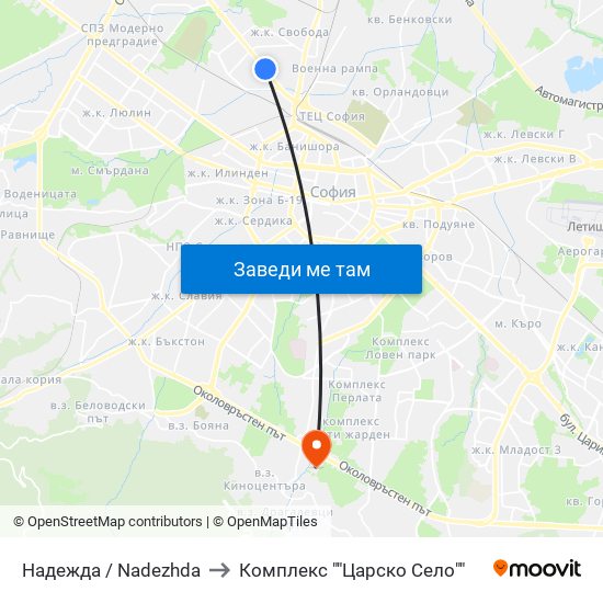 Надежда / Nadezhda to Комплекс ""Царско Село"" map