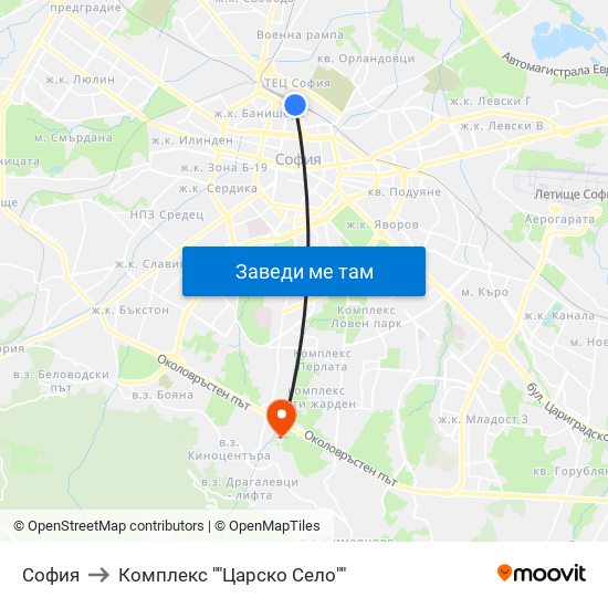 София to Комплекс ""Царско Село"" map