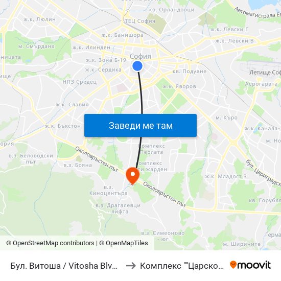 Бул. Витоша / Vitosha Blvd. (2825) to Комплекс ""Царско Село"" map