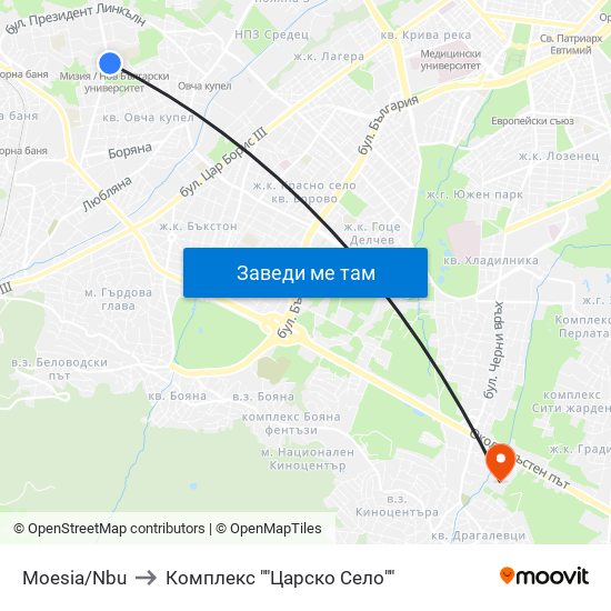 Moesia/Nbu to Комплекс ""Царско Село"" map