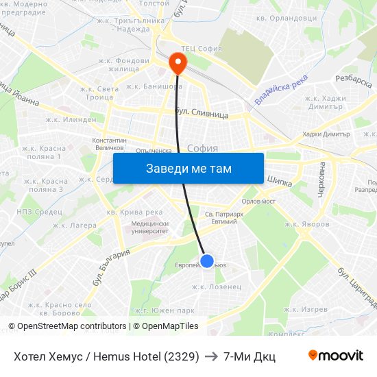 Хотел Хемус / Hemus Hotel (2329) to 7-Ми Дкц map