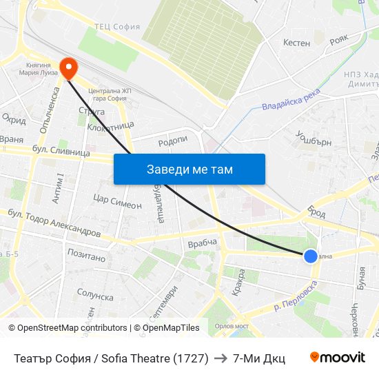 Театър София / Sofia Theatre (1727) to 7-Ми Дкц map