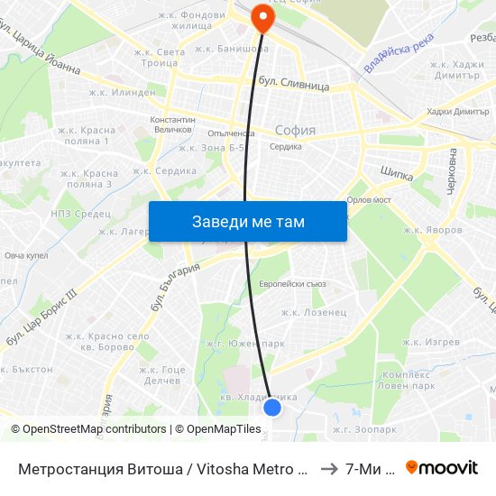 Метростанция Витоша / Vitosha Metro Station (0909) to 7-Ми Дкц map