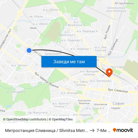Метростанция Сливница / Slivnitsa Metro Station (1063) to 7-Ми Дкц map