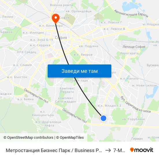 Метростанция Бизнес Парк / Business Park Metro Station (2490) to 7-Ми Дкц map