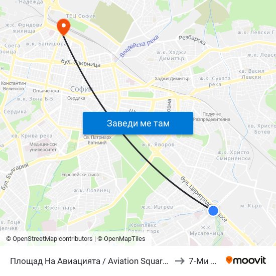 Площад На Авиацията / Aviation Square (1257) to 7-Ми Дкц map