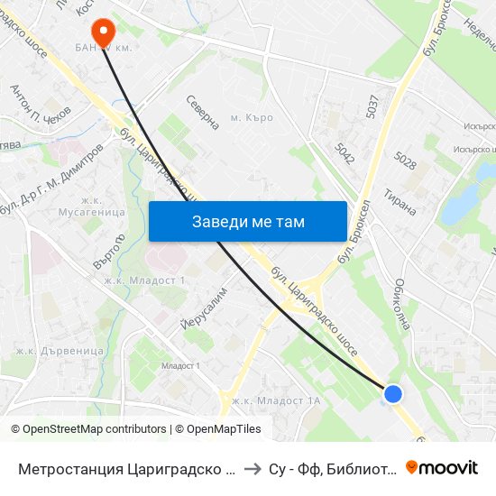 Метростанция Цариградско Шосе / Tsarigradsko Shosse Metro Station (1016) to Су - Фф, Библиотечно-Информационни Науки map