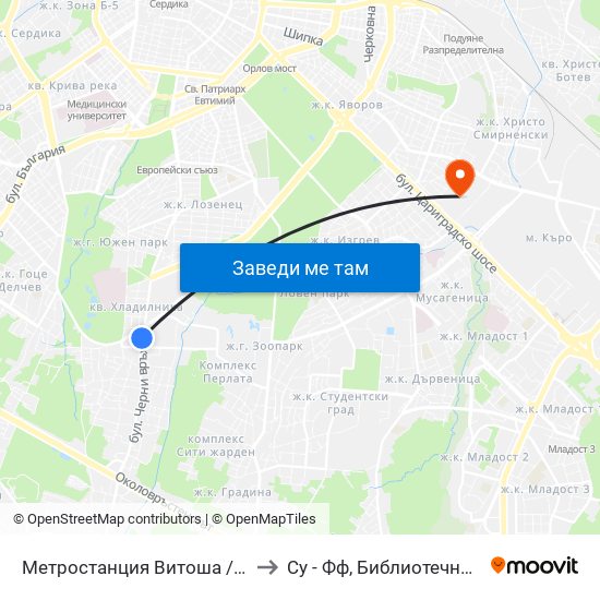 Метростанция Витоша / Vitosha Metro Station (2756) to Су - Фф, Библиотечно-Информационни Науки map
