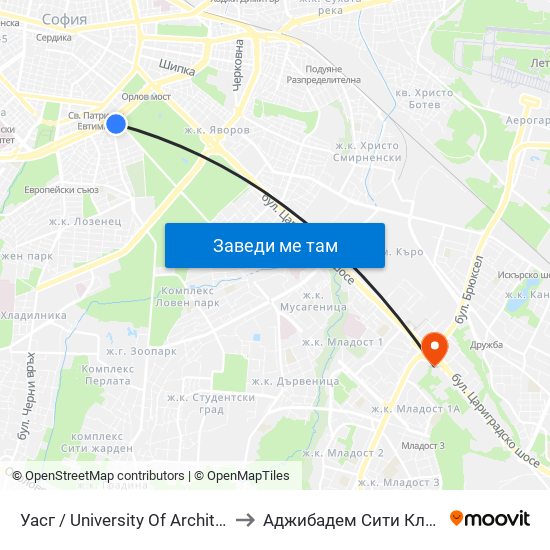Уасг / University Of Architecture (0387) to Аджибадем Сити Клиник Умбал map
