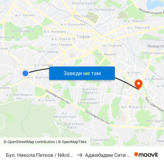 Бул. Никола Петков / Nikola Petkov Blvd. (0350) to Аджибадем Сити Клиник Умбал map