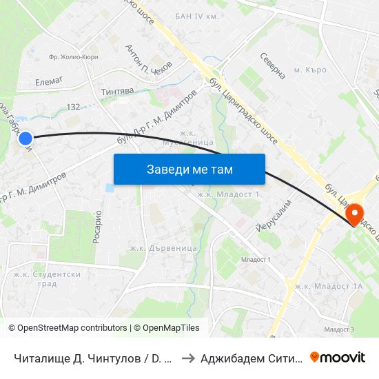 Читалище Д. Чинтулов / D. Chintulov Library (2366) to Аджибадем Сити Клиник Умбал map