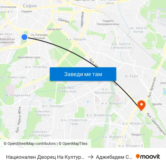 Ⓜ️ Национален Дворец На Културата / National Palace Of Culture (1139) to Аджибадем Сити Клиник Умбал map