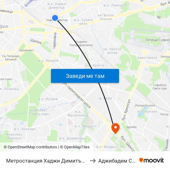 Метростанция Хаджи Димитър / Hadzhi Dimitar Metro Station (0303) to Аджибадем Сити Клиник Умбал map
