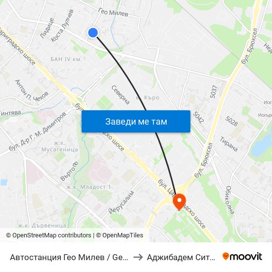 Автостанция Гео Милев / Geo Milev Bus Station (0052) to Аджибадем Сити Клиник Умбал map