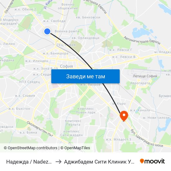 Надежда / Nadezhda to Аджибадем Сити Клиник Умбал map