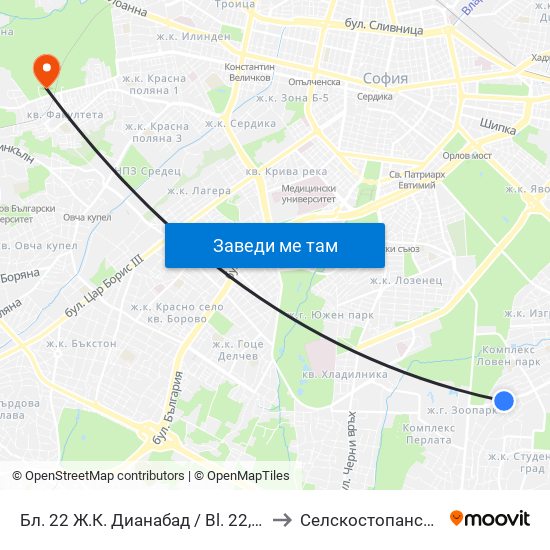 Бл. 22 Ж.К. Дианабад / Bl. 22, Dianabad Qr. (0124) to Селскостопанска Академия map