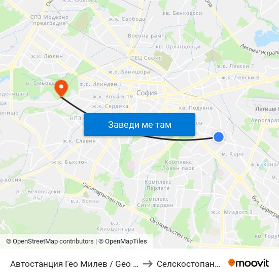 Автостанция Гео Милев / Geo Milev Bus Station (0052) to Селскостопанска Академия map