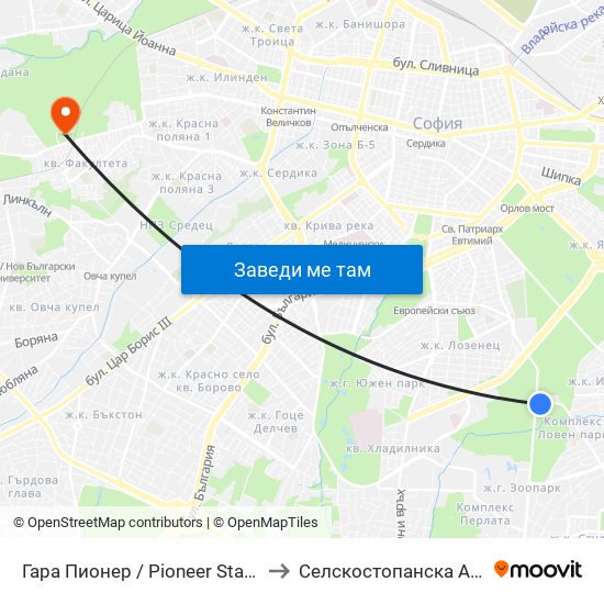 Гара Пионер / Pioneer Station (0465) to Селскостопанска Академия map