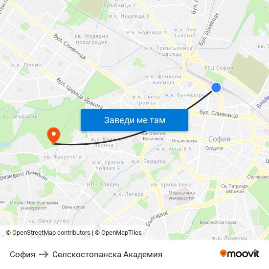 София to Селскостопанска Академия map