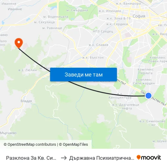 Разклона За Кв. Симеоново / Fork Road To Simeonovo Qr. (1458) to Държавна Психиатрична Болница За Лечение На Наркомании И Алкохолизъм map