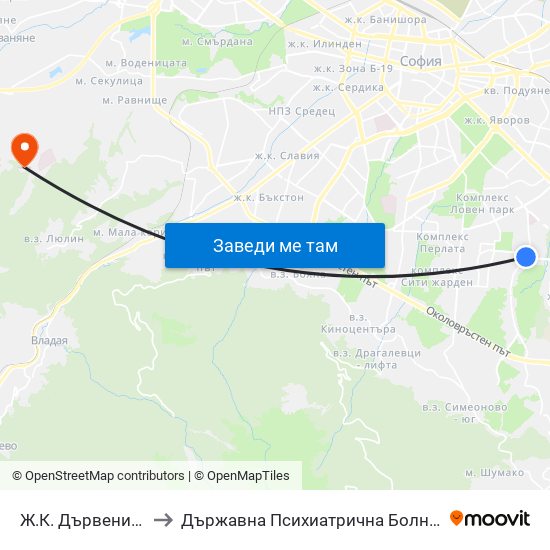 Ж.К. Дървеница / Darvenitsa Qr. (1015) to Държавна Психиатрична Болница За Лечение На Наркомании И Алкохолизъм map