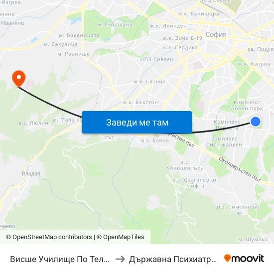 Висше Училище По Телекомуникации / University Of Telecommunications And Post (1396) to Държавна Психиатрична Болница За Лечение На Наркомании И Алкохолизъм map