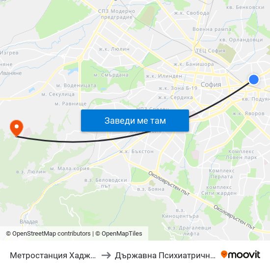 Метростанция Хаджи Димитър / Hadzhi Dimitar Metro Station (0303) to Държавна Психиатрична Болница За Лечение На Наркомании И Алкохолизъм map