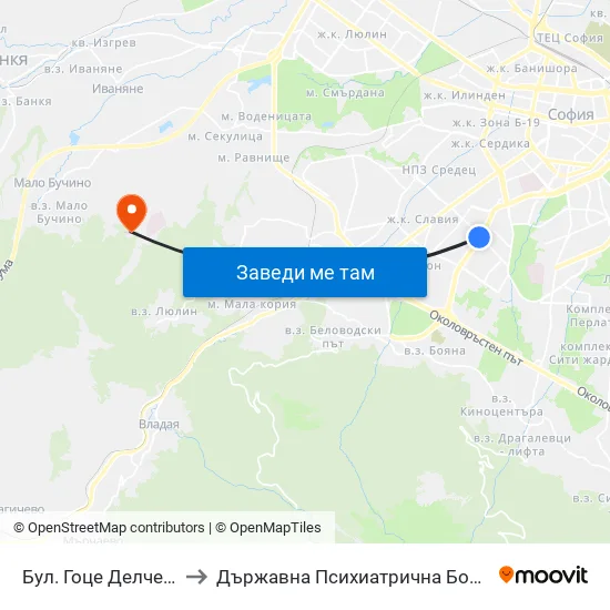 Бул. Гоце Делчев / Gotse Delchev Blvd. (0308) to Държавна Психиатрична Болница За Лечение На Наркомании И Алкохолизъм map