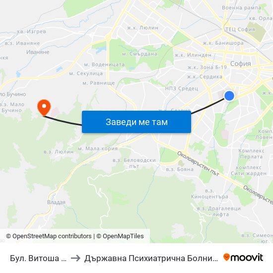 Бул. Витоша / Vitosha Blvd. (0302) to Държавна Психиатрична Болница За Лечение На Наркомании И Алкохолизъм map