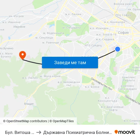 Бул. Витоша / Vitosha Blvd. (0302) to Държавна Психиатрична Болница За Лечение На Наркомании И Алкохолизъм map