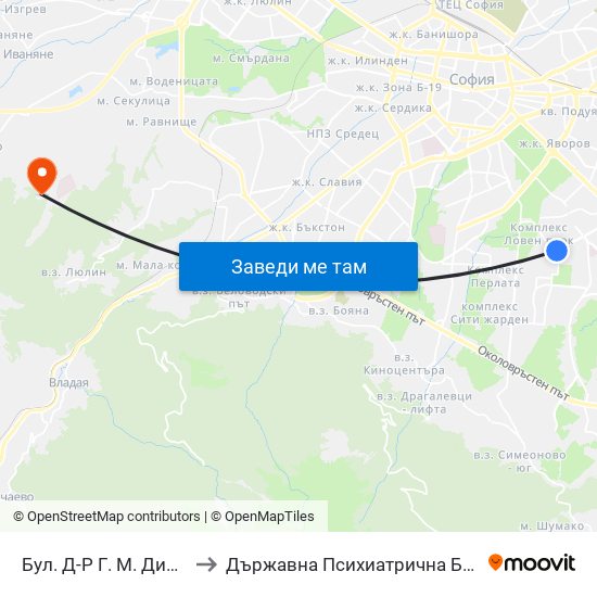 Бул. Д-Р Г. М. Димитров / G. M. Dimitrov Blvd. (0316) to Държавна Психиатрична Болница За Лечение На Наркомании И Алкохолизъм map